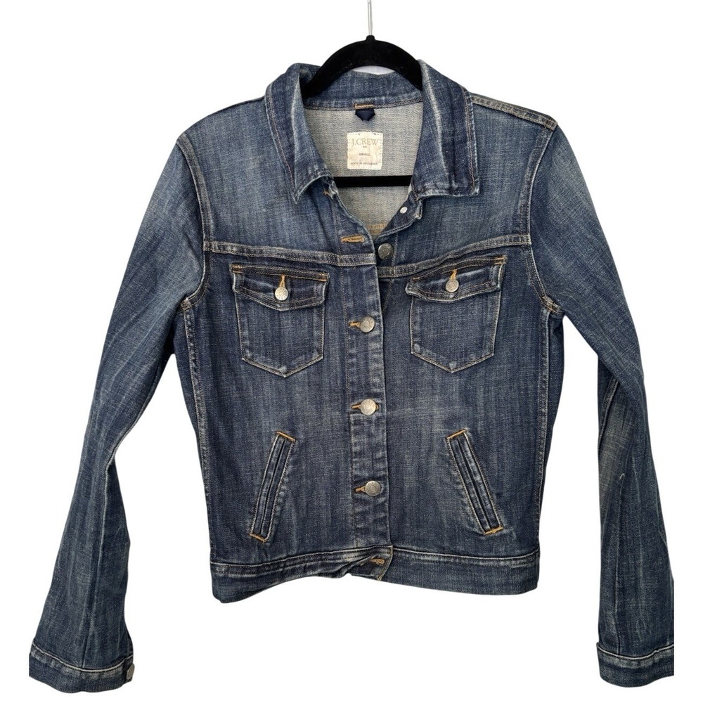 J.Crew Womens Dark‎ Wash Denim Trucker Jacket Blue Small Cotton Stretch